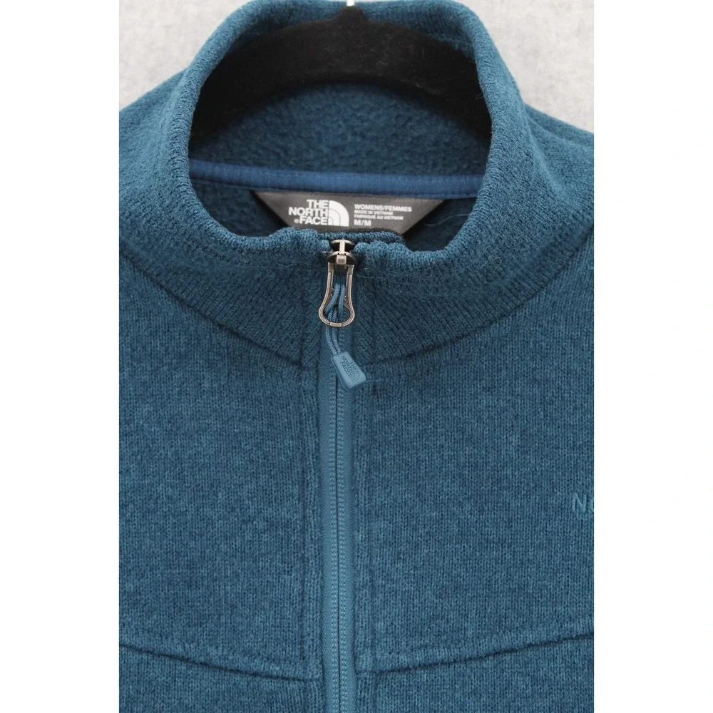 The North Face Knit Fleece Full Zip Jacket Womens Medium Teal Blue Logo NF0A2RFH